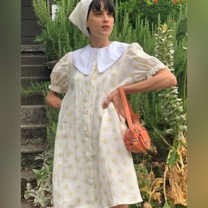Sleeper Marie Linen Collared Daisies Dress NWT